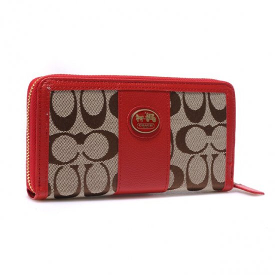 Coach Zippy In Signature Large Red Wallets BLS | Women - Click Image to Close